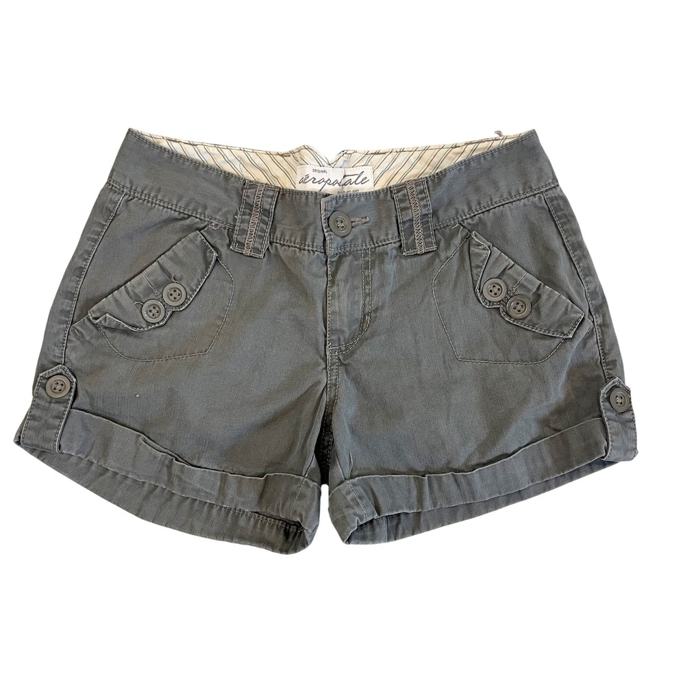 Vintage Y2K Aeropostale Gray Utility Shorts Low Rise Cuffed Cotton - Size 0